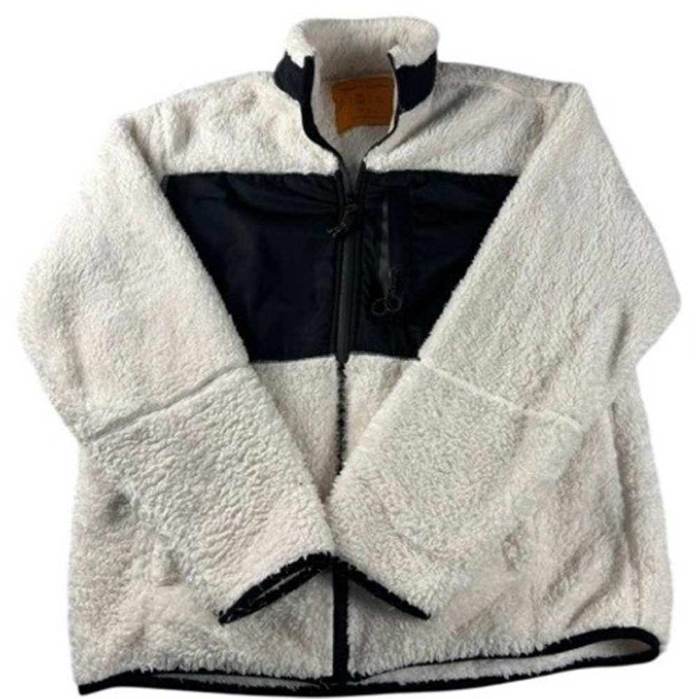 Urban Outfitters Fleece Jacket Mens M Cream Black Colorblock Sherpa Full Zip